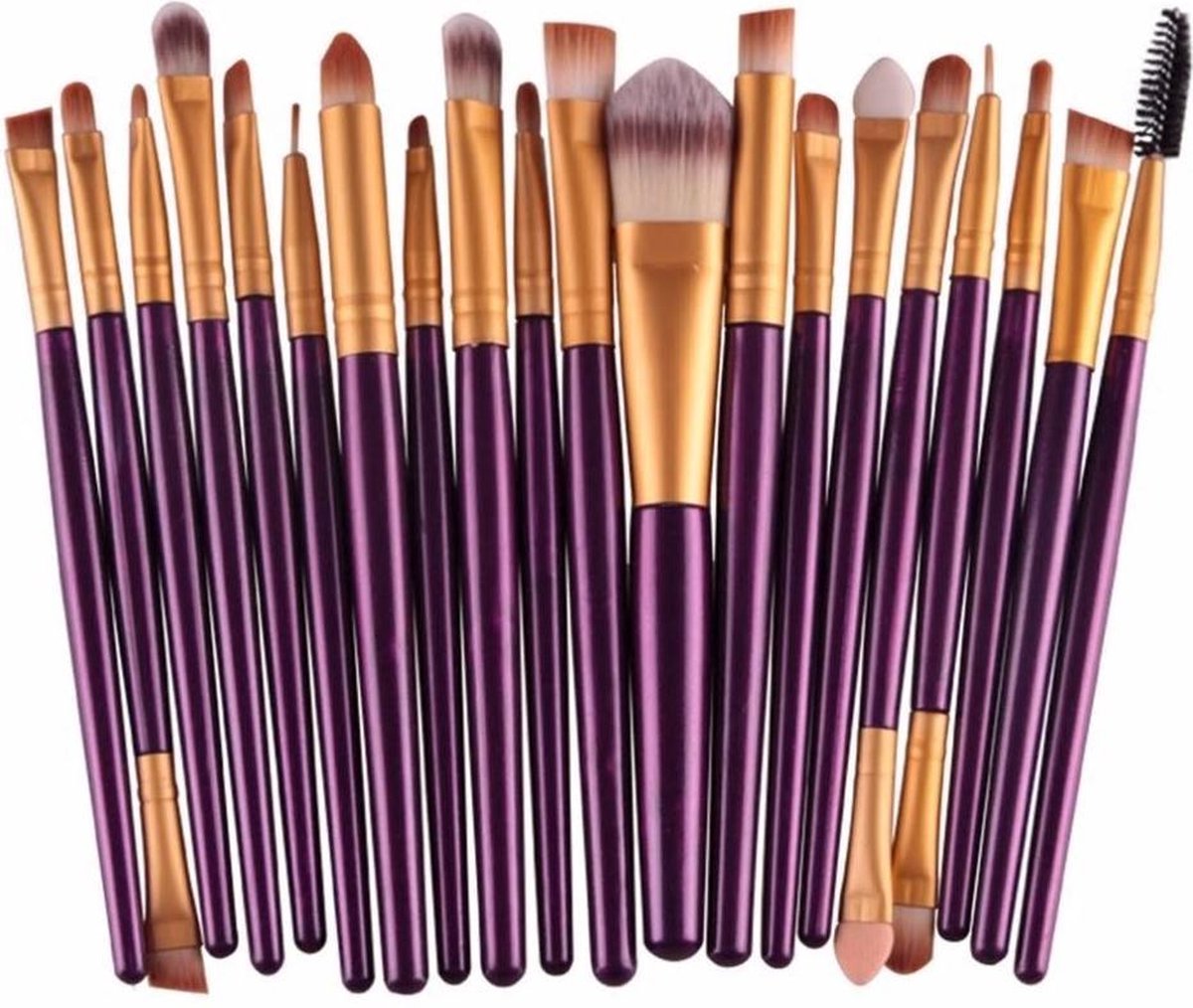 Evvie 20-delige make-up kwasten set - goud paars