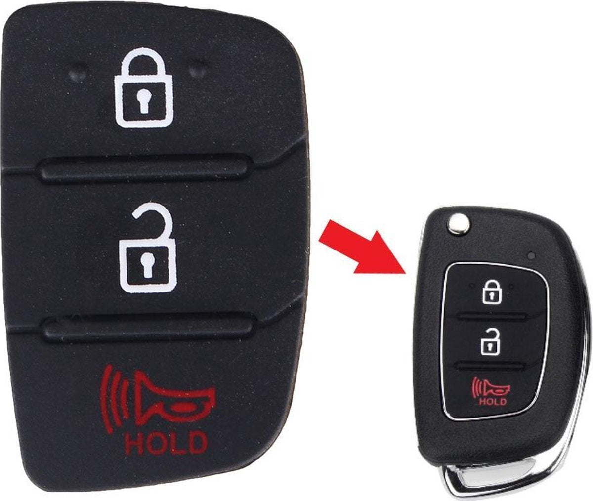 Autosleutel rubber pad 3 knoppen geschikt voor Hyundai autosleutel (3R) / Hyundai Accent / Santa Fe / I20 IX35 IX45 / Hyundai pad + Mini RVS 3 in 1 Schroevendraaier.