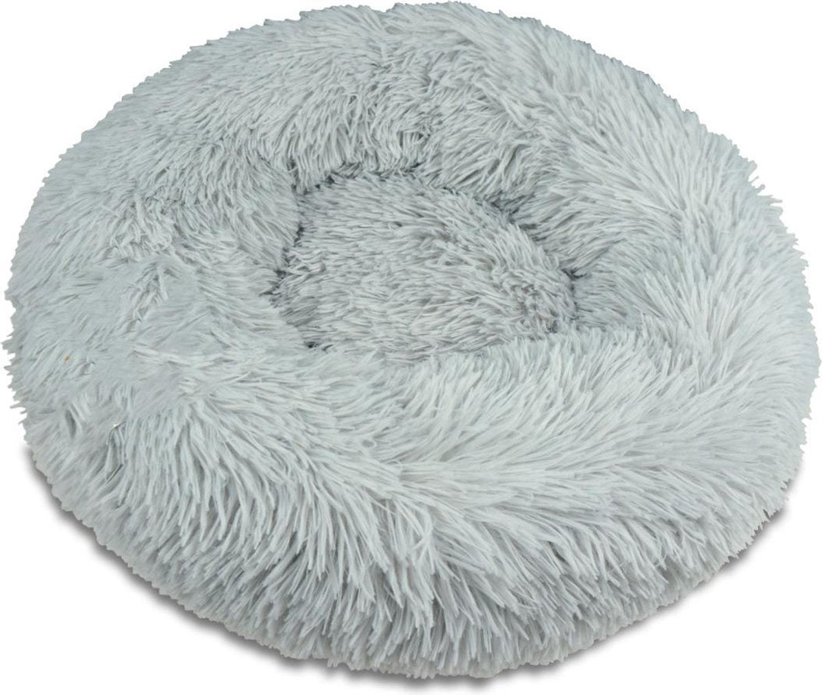 ElegaPet Pluche Fluffy Donut Hondenmand – ⌀ 60 cm Grijs - Kattenmand – Hondenkussen – Kattenkussen – Wasbaar – Antislip