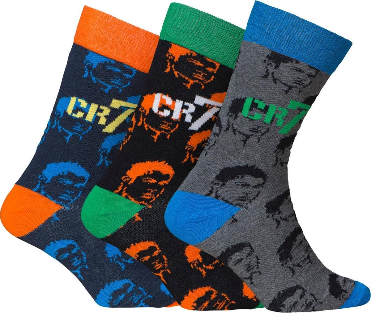 Cristiano Ronaldo 7 Socks Cotton Stretch 3-Pack Fashion Line Boys Grey/Black/Blue - Maat 40/43