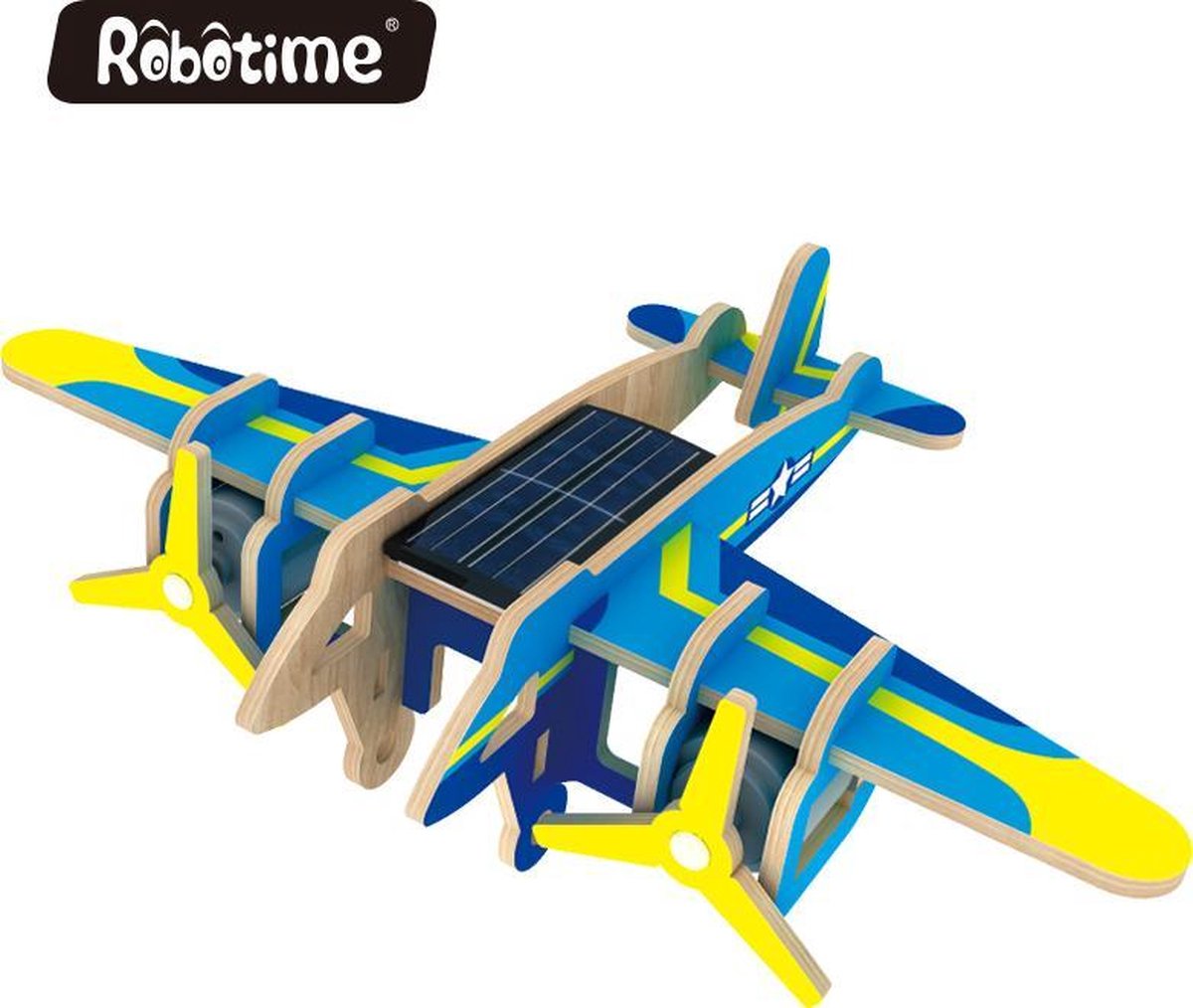Robotime P330S Bomber houten speelgoed vliegtuig met zonnecel