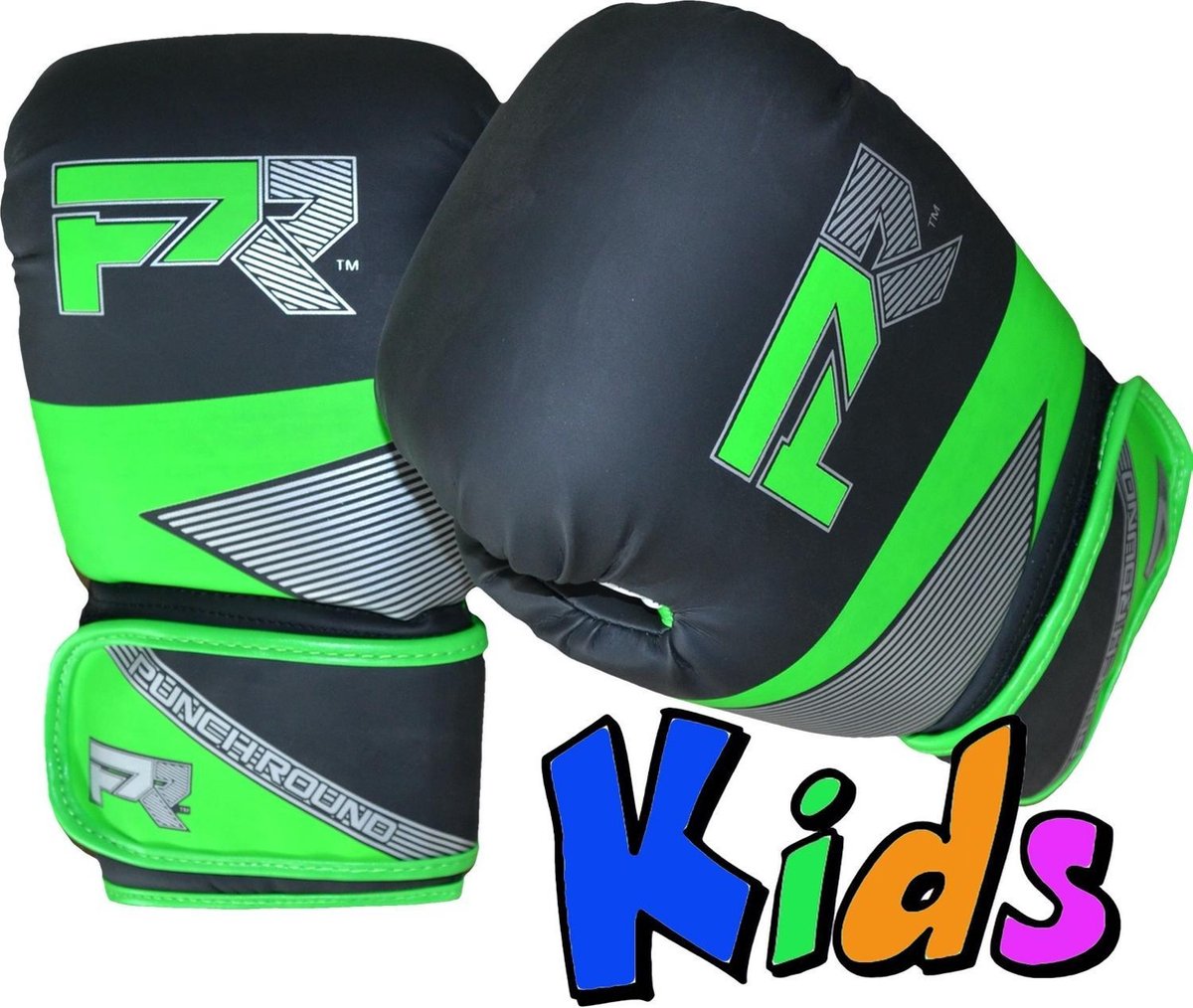 Punch Round Kids Bokshandschoenen Evoke Zwart Groen Kies hier uw maat Bokshandschoenen: 6 OZ