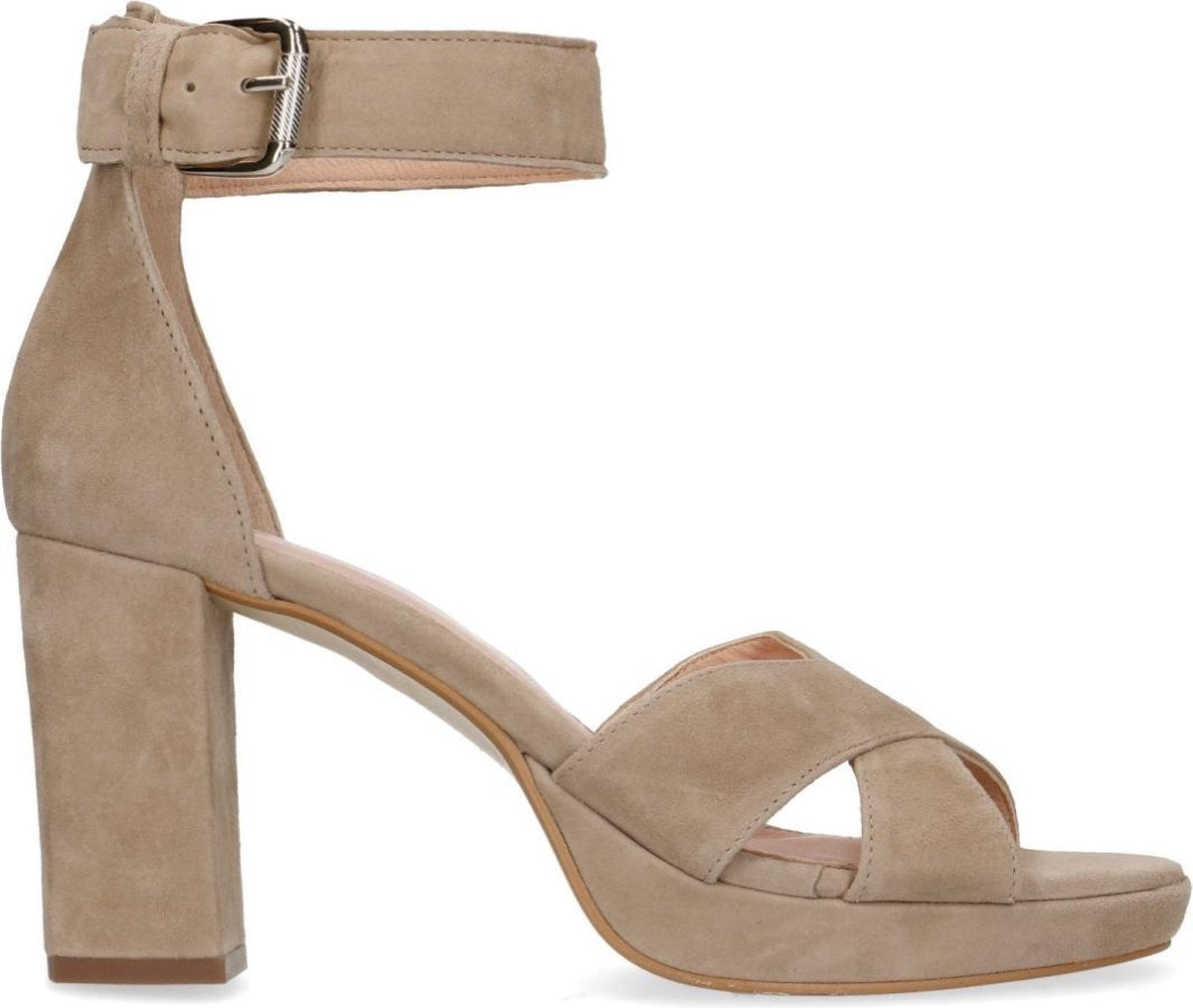 Manfield - Dames - Beige suède sandalen met hak - Maat 41