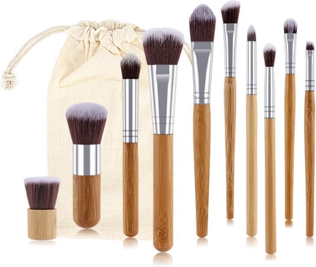 Evvie Professionele Make-up Kwasten - Kwastenset - Bamboe - 11 stuks