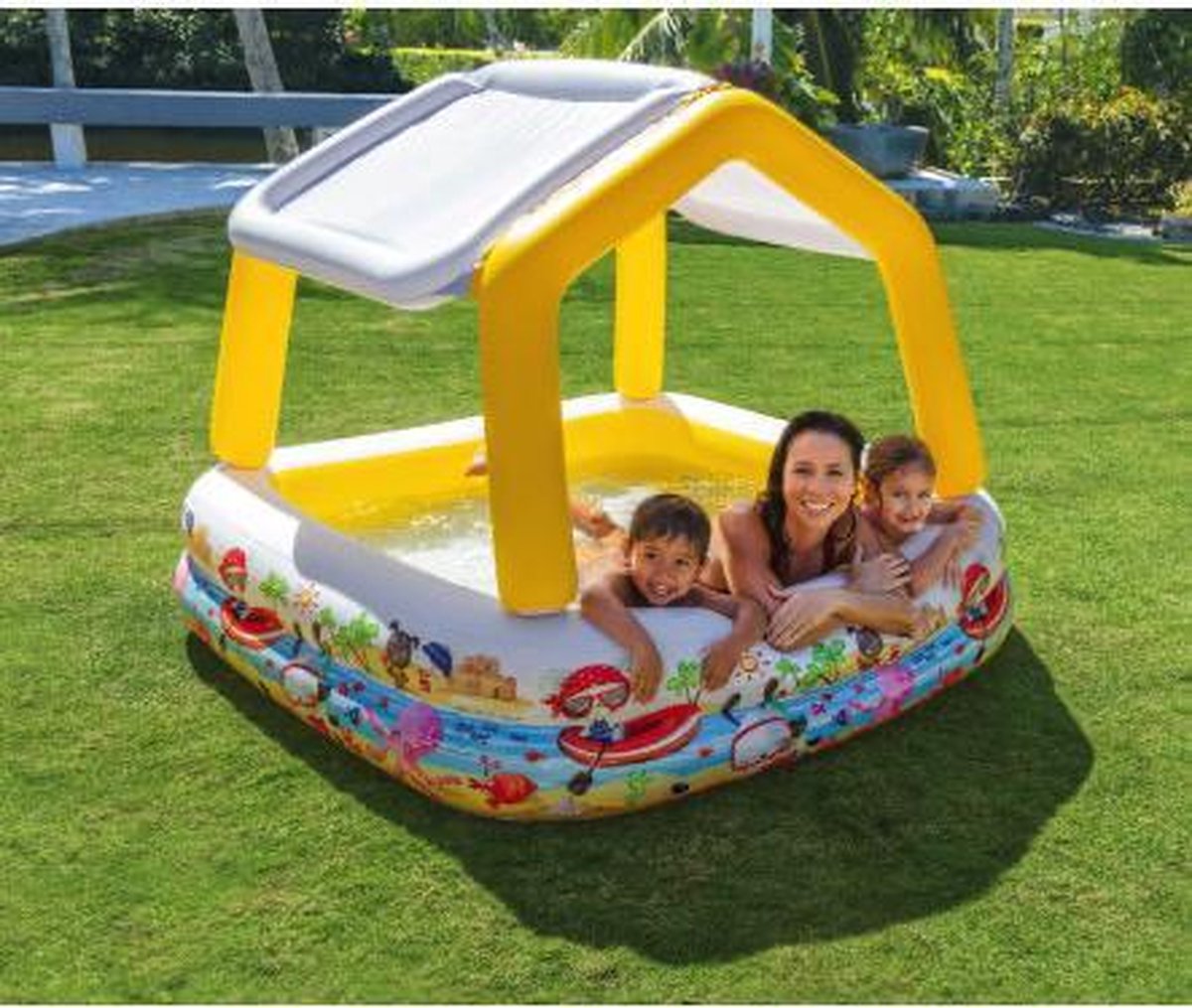 Opblaasbaar zwembad peuterbad met bescherming tegen de zon 157 x 122 x 157 cm