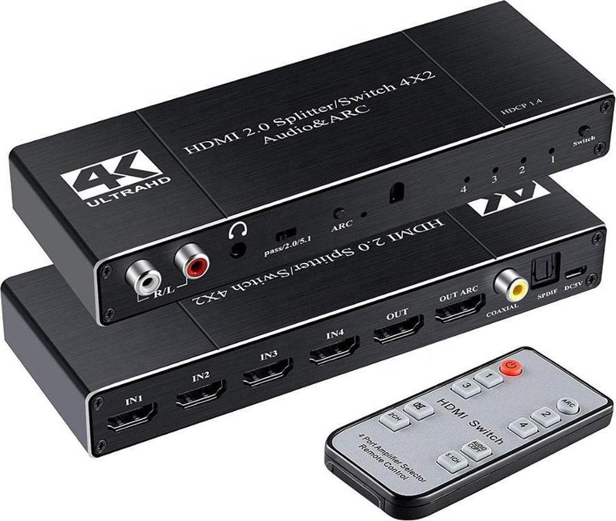 NÖRDIC SGM-154 HDMI switch 4 naar 2 Audio Extractor en ARC