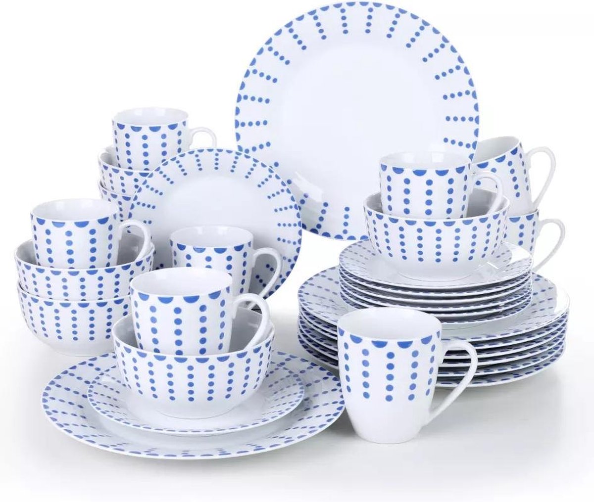 Serviesset 8 personen - 32 delig - Blauw gestipt - Veweet Corin