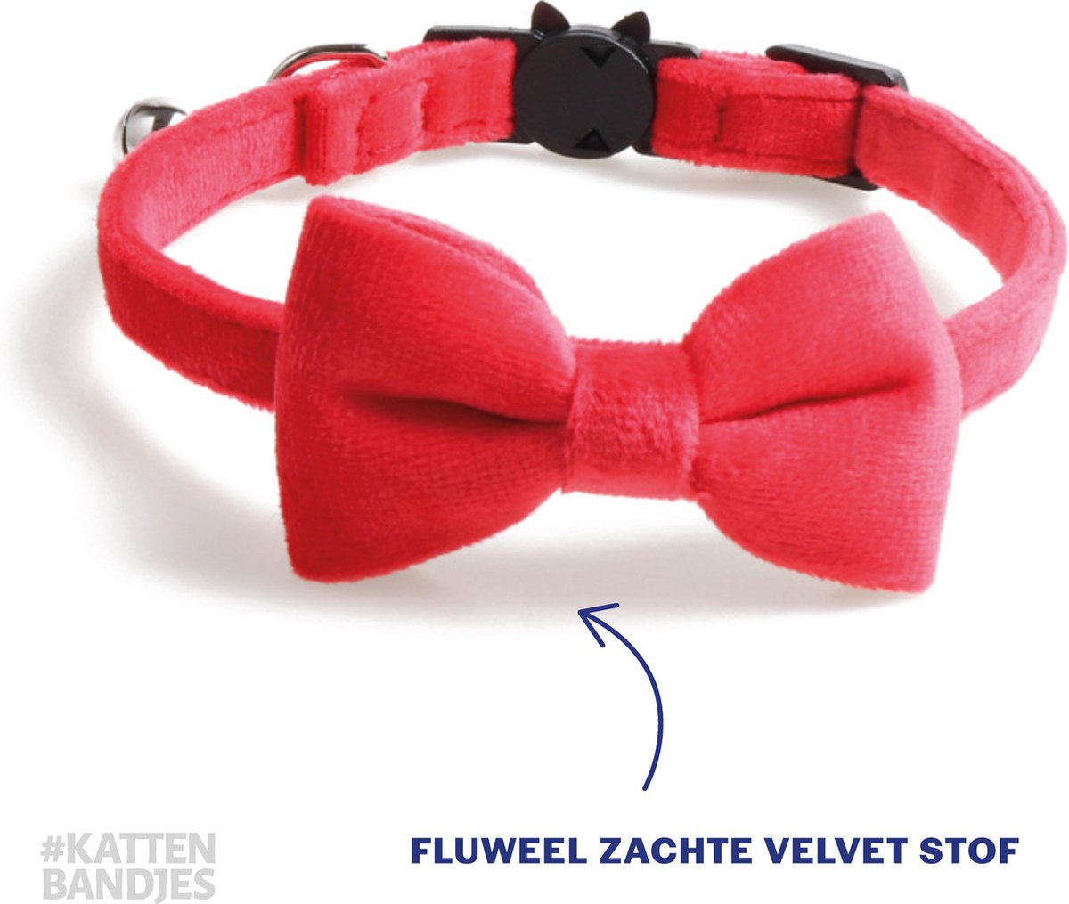 Kattenhalsband velvet met strik | Halsband kat | Kattenband Velours | Kattenbandje velvet met strik