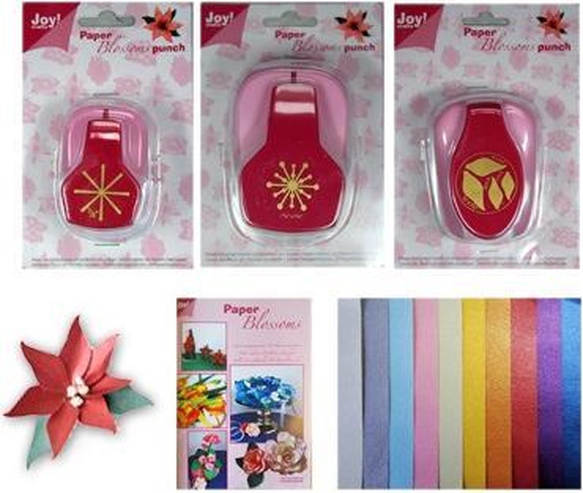 Joy!Crafts / Paper Blossom Set / 3 maten Ponsen -  Metallic Hobbypapier 120 grams met gratis Voorbeeldboek