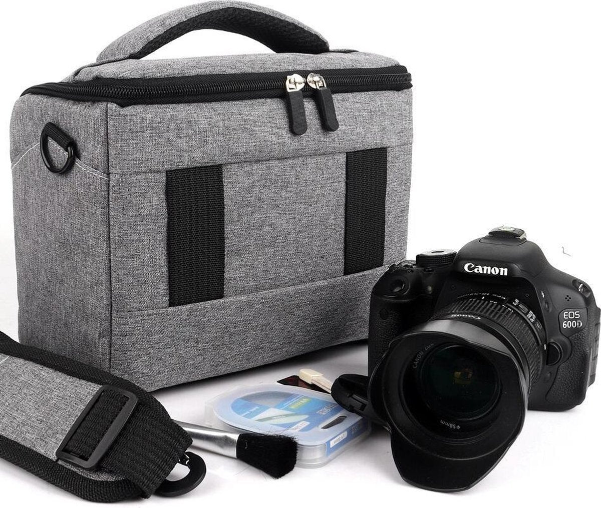 WiseGoods Universele Dslr Camera Tas - Foto Tas Spiegelreflex Tas - Inclusief Waterdichte Regenhoes -  Fotocamera Tas - Licht Grijs