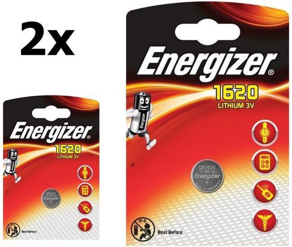 2 Stuks Energizer CR1620 3v lithium knoopcelbatterij