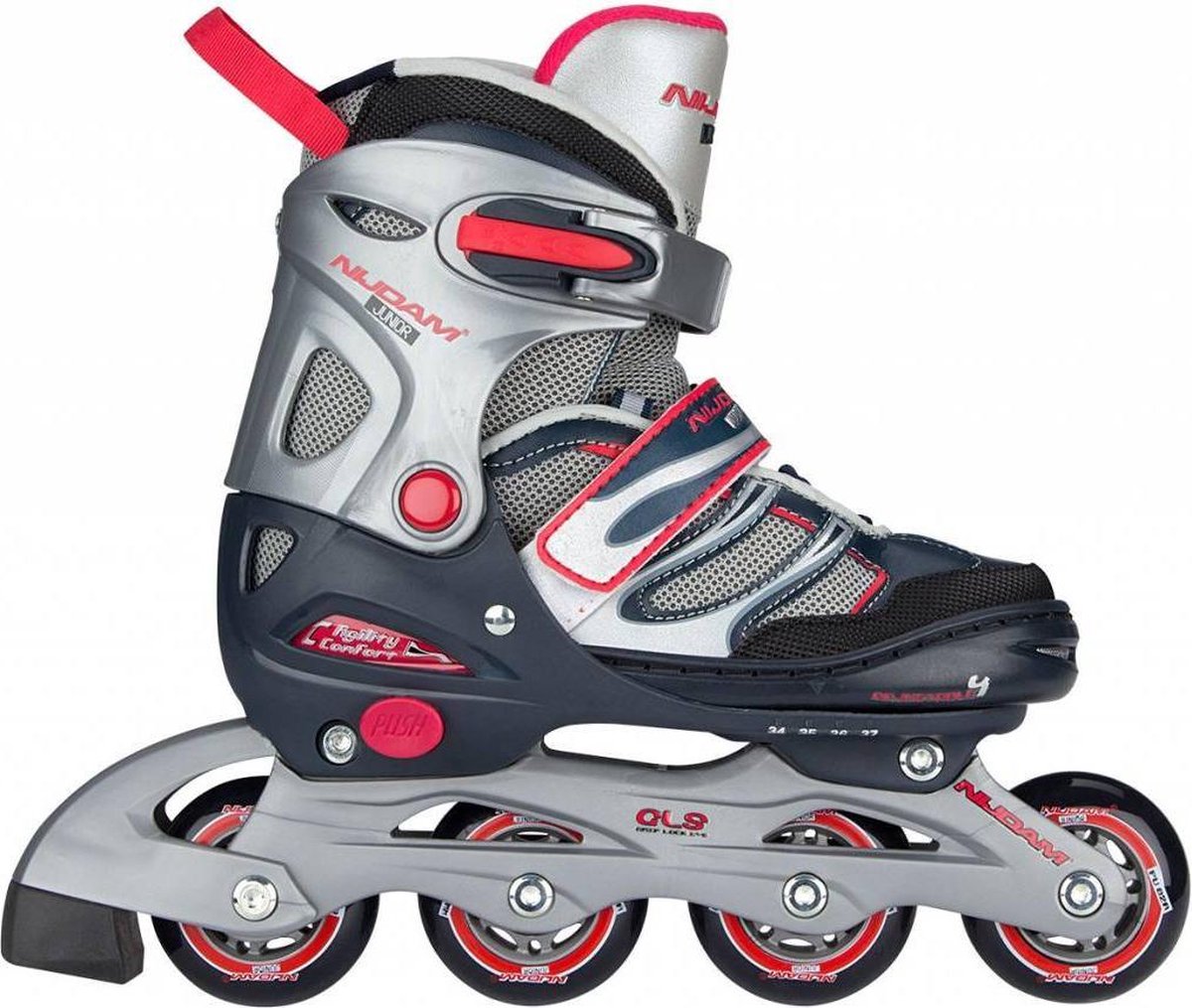 Nijdam Junior Inlineskates Junior Verstelbaar - Semi-Softboot - Marine/Rood/Zilver - 27-30
