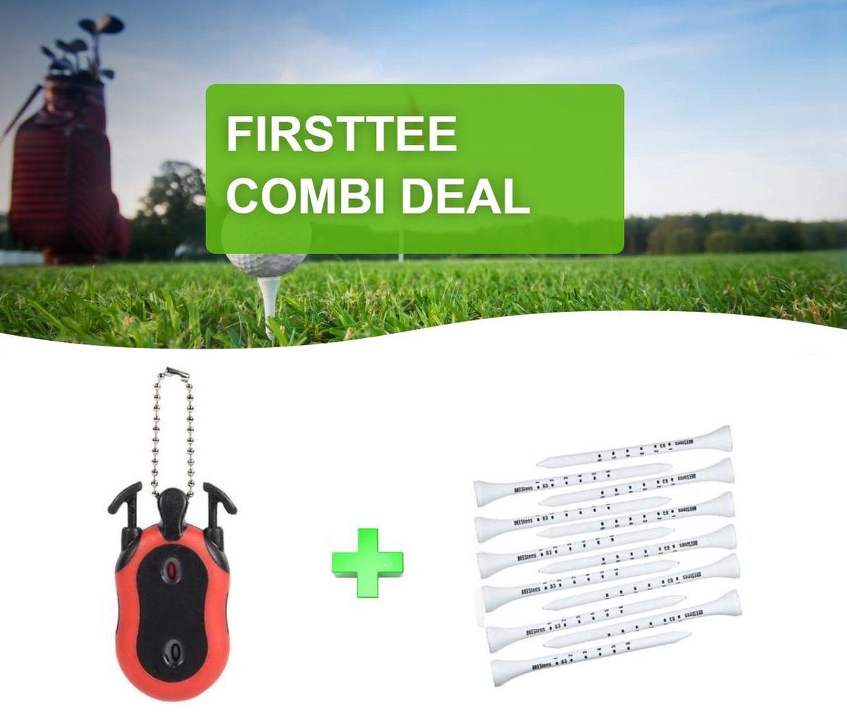Firsttee - COMBI DEAL - EXTRA VOORDEEL - Scoreteller + 25 Tees met Maatstreepjes - 83 MM - Houten Tees - Driver - Golfclubs - Golf sport - Training - Slagenteller – Golf accessoires - Cadeau - Golftrainingsmateriaal - Swing - Golfset - Counter