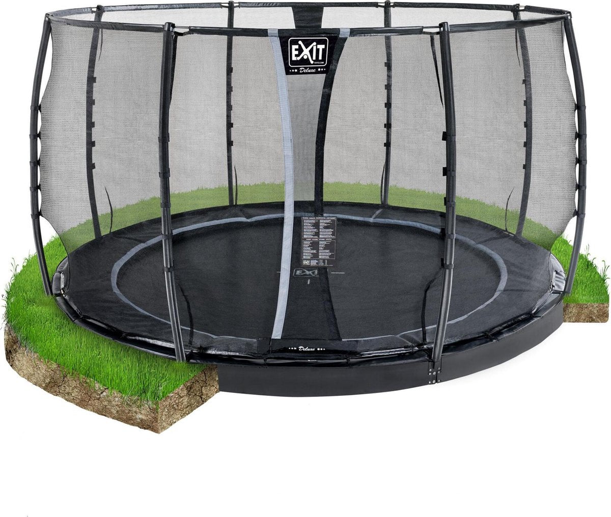 EXIT Dynamic groundlevel trampoline ø366cm met veiligheidsnet - zwart