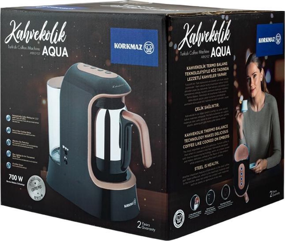 Korkmaz-A86202 Aqua-Koffiezetapparaat-RVS kan-Zwart  Rosegoud-1