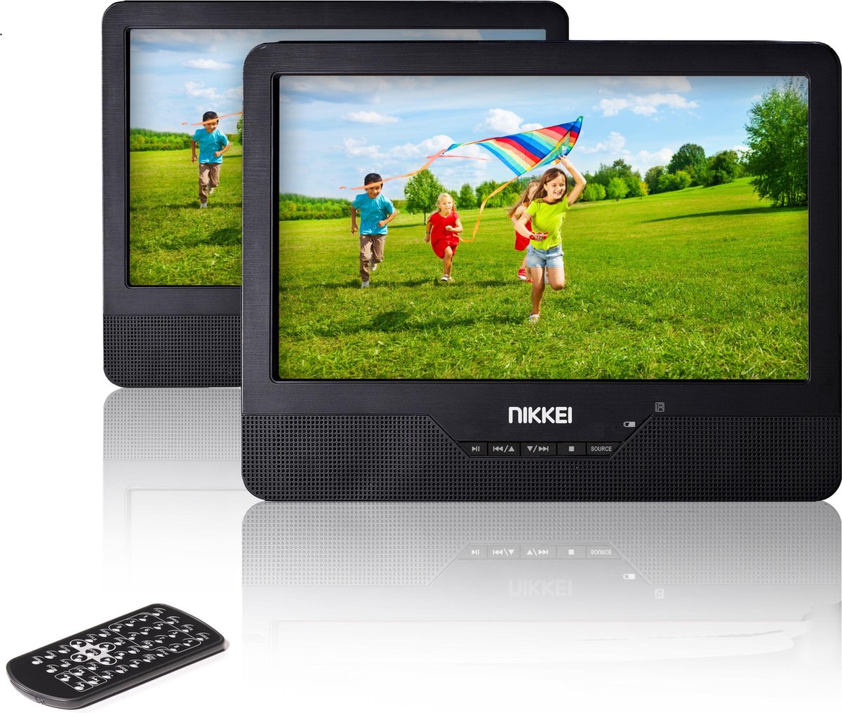 Nikkei NPD910T - Draagbare Auto DVD Speler met USB en 2 LCD-Schermen 9 inch