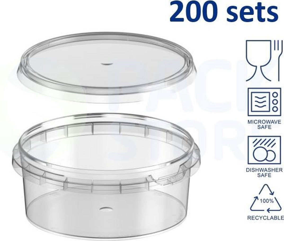 200 x Ronde plastic bakjes (ø118mm) met deksel - 300 ml - Transparant - Geschikt voor diepvries