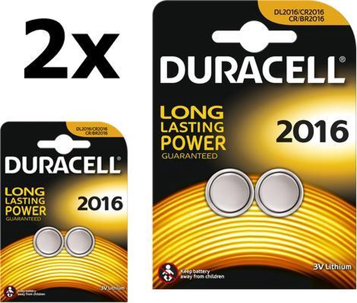 4 Stuks (2 Blisters a 2st) - Duracell CR2016 Professional Electronics 3V 90mAh Lithium knoopcel