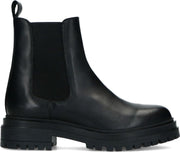 Manfield - Dames - Korte zwarte leren chelsea boots - Maat 39