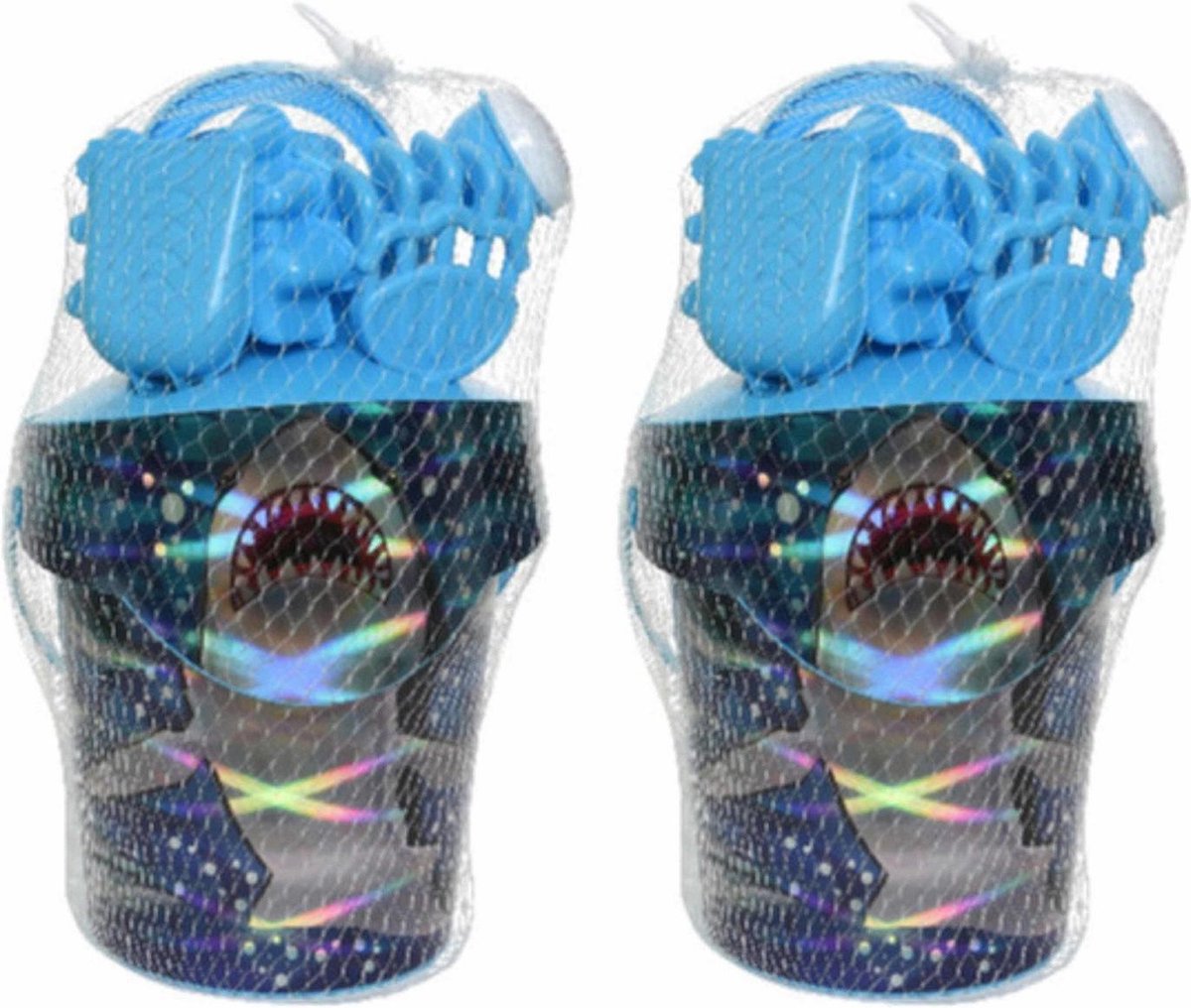 2x stuks strandemmer/zandbak speelset blauw voor kinderen 19 cm - incl gieter - schep - hark - zandvormpjes