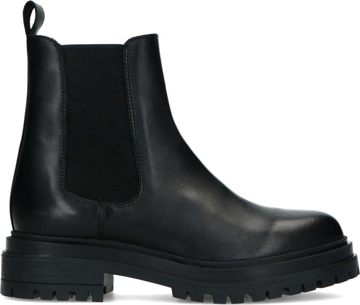 Manfield - Dames - Korte zwarte leren chelsea boots - Maat 40