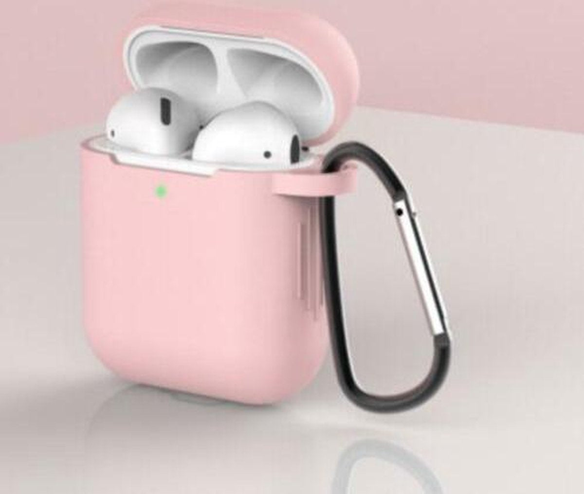 Apple AirPods 1/2 Hoesje + Clip - Roze - Siliconen - Case - Cover - Soft case