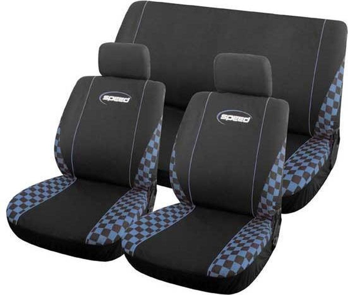 Autostoelhoes set universeel "Speed" compleet zwart/ blauw. GRATIS VERZENDING!