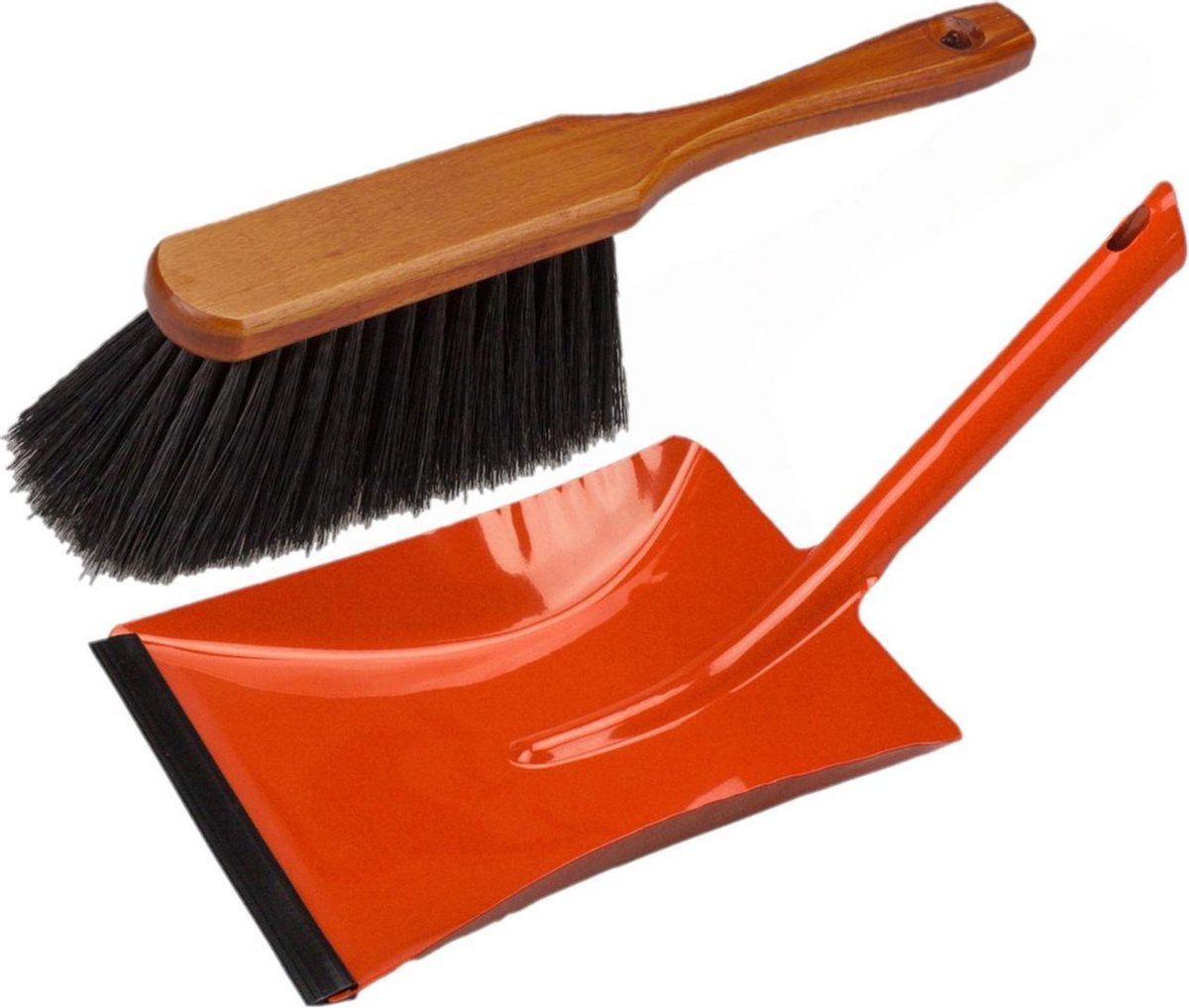 Stoffer en blik rood van metaal/gelakt hout met lip voor binnen - Zachte borstel/handveger