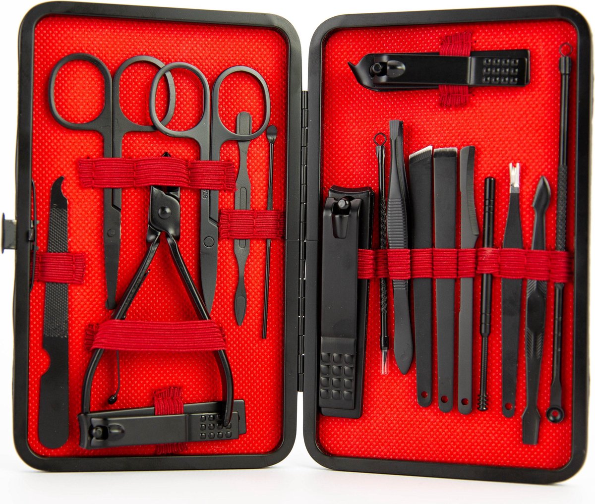 Pulver - Luxe Manicureset / Pedicureset met Lederen Opbergetui - 19 Delig - Pedicure Set - Manicure Set - Manicure Sets - Pedicure Sets - Verzorging - Zwart