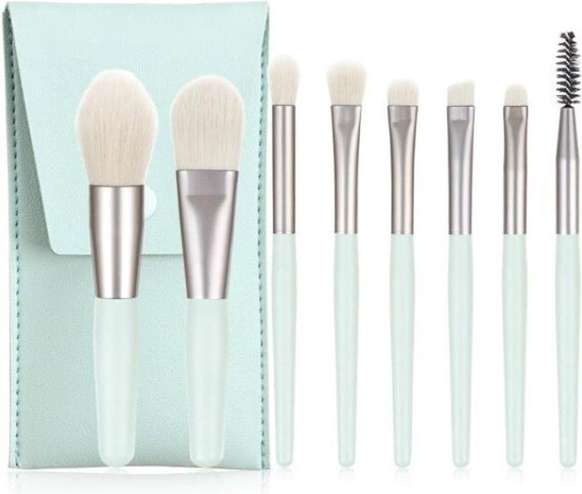 8 stuks make-up kwasten in etui mintgroen