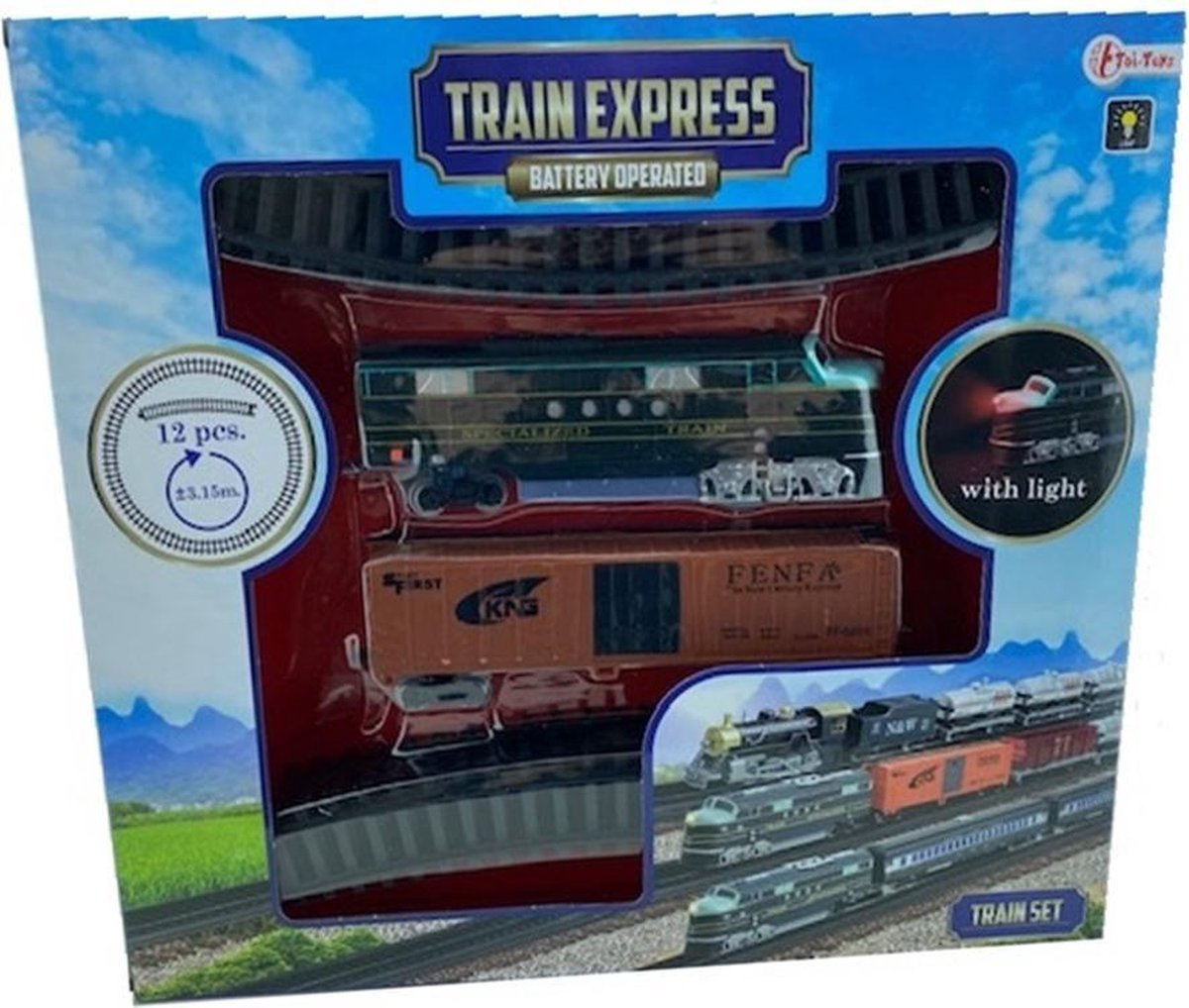 Toi Toys - Treinset met licht - Train express - Goederen  dubbel 12 Delig