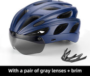 Baymate Fietshelm Mannen EPS Integraal gegoten Ademende Fietshelm Mannen Vrouwen Bril Lens Aero MTB Racefietshelm TT-16-BL