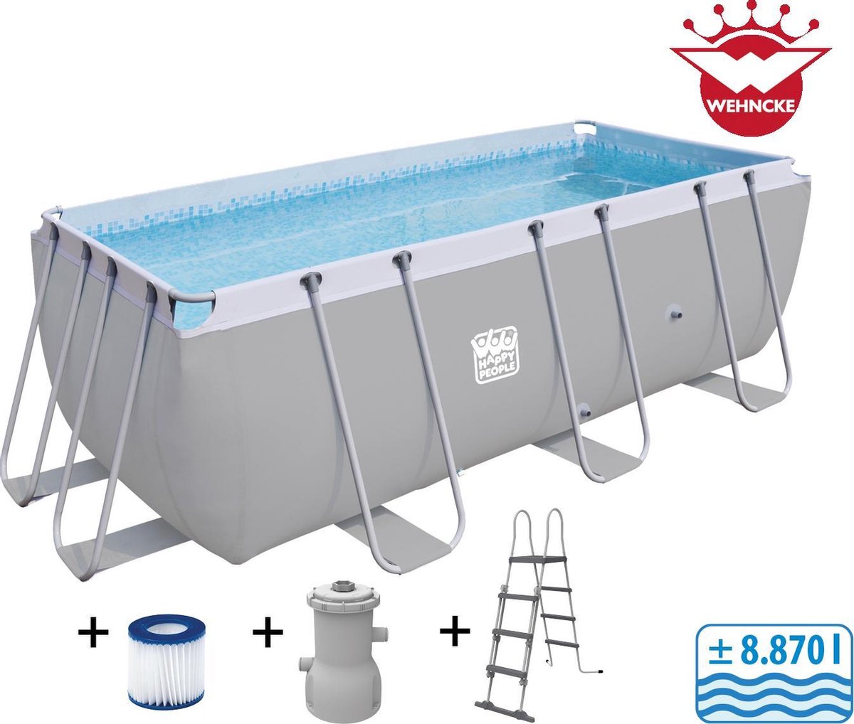 Wehncke Steel frame pool set 400 x 207 x 122 cm grijs