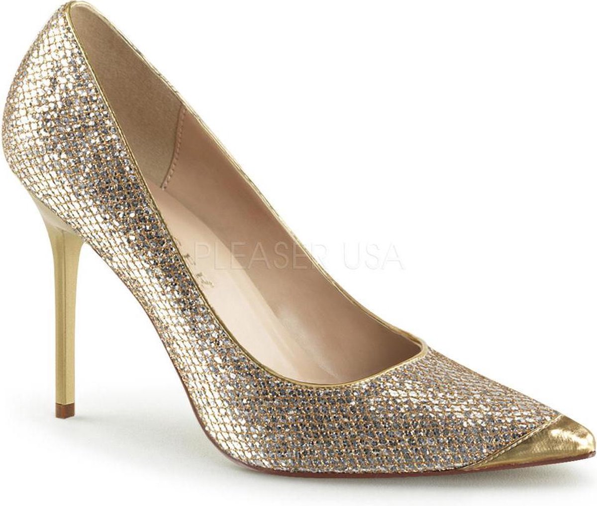 Classique-20 stiletto pump met puntige neus glitter goud - (EU 36 = US 6) - Pleaser