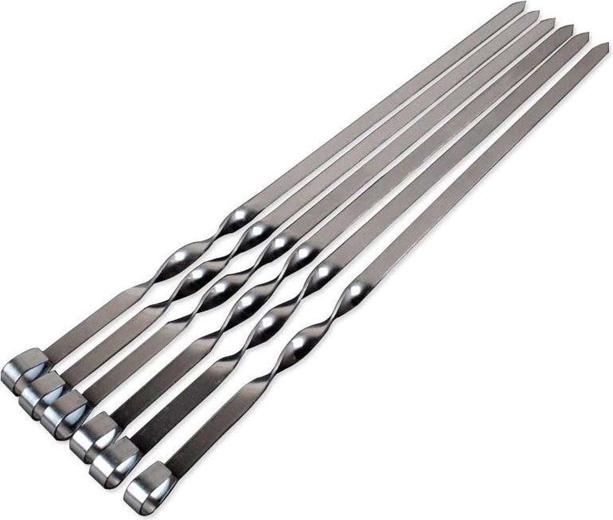 Krumble Barbecue spiezen set van 6 / RVS spiezenset van 45cm lengte / 6 stuks vleespennen voor vlees en groente - RVS