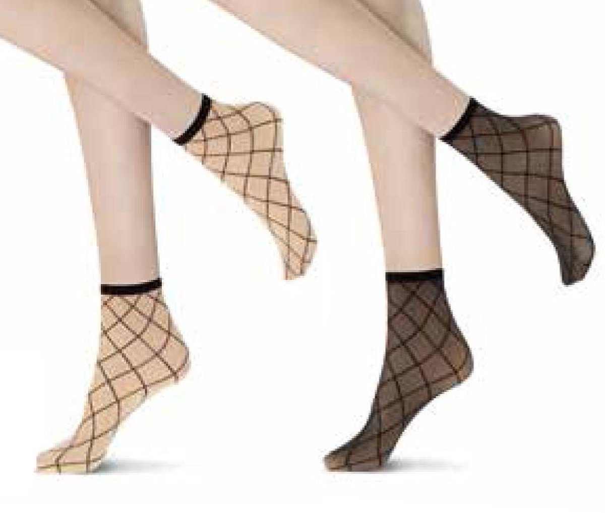Oroblu Demi-Bas Twins Netting 20 Sok (2 - pack) - Nude & Zwart - One Size