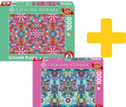 Schmidt voordeelpakket puzzels Red Rosebush en Blue Sparrow Catalina Estrada