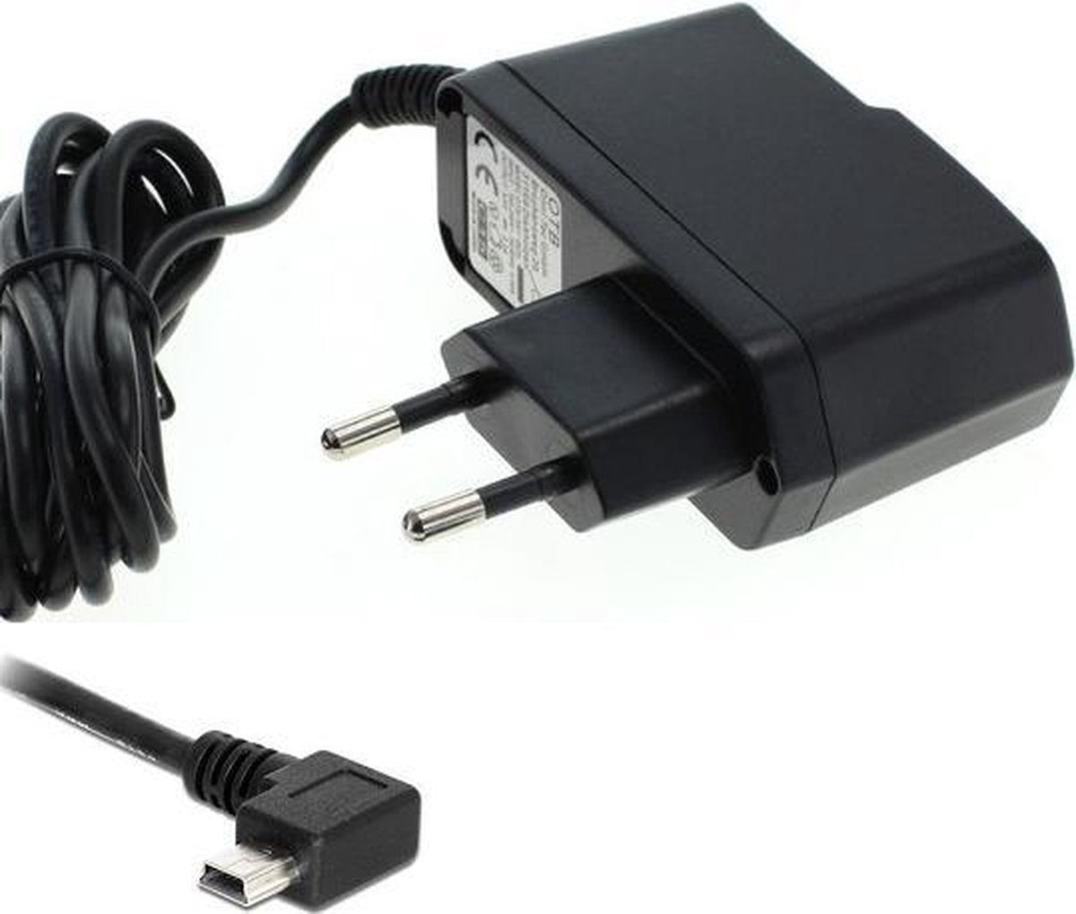 VHBW USB Mini B thuislader met vaste kabel en haakse connector (naar links) - 1A / zwart - 1