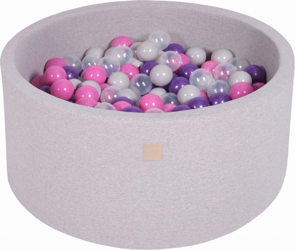 MeowBaby® Ronde Ballenbak set incl 300 ballen 90x40cm - Licht Grijs: Donker Roze