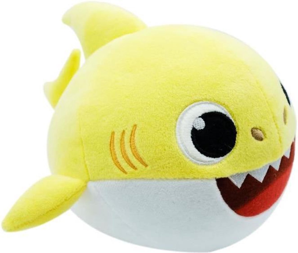Baby Shark - Baby Shark pluche dans en zing 18 cm - baby haai - Geel