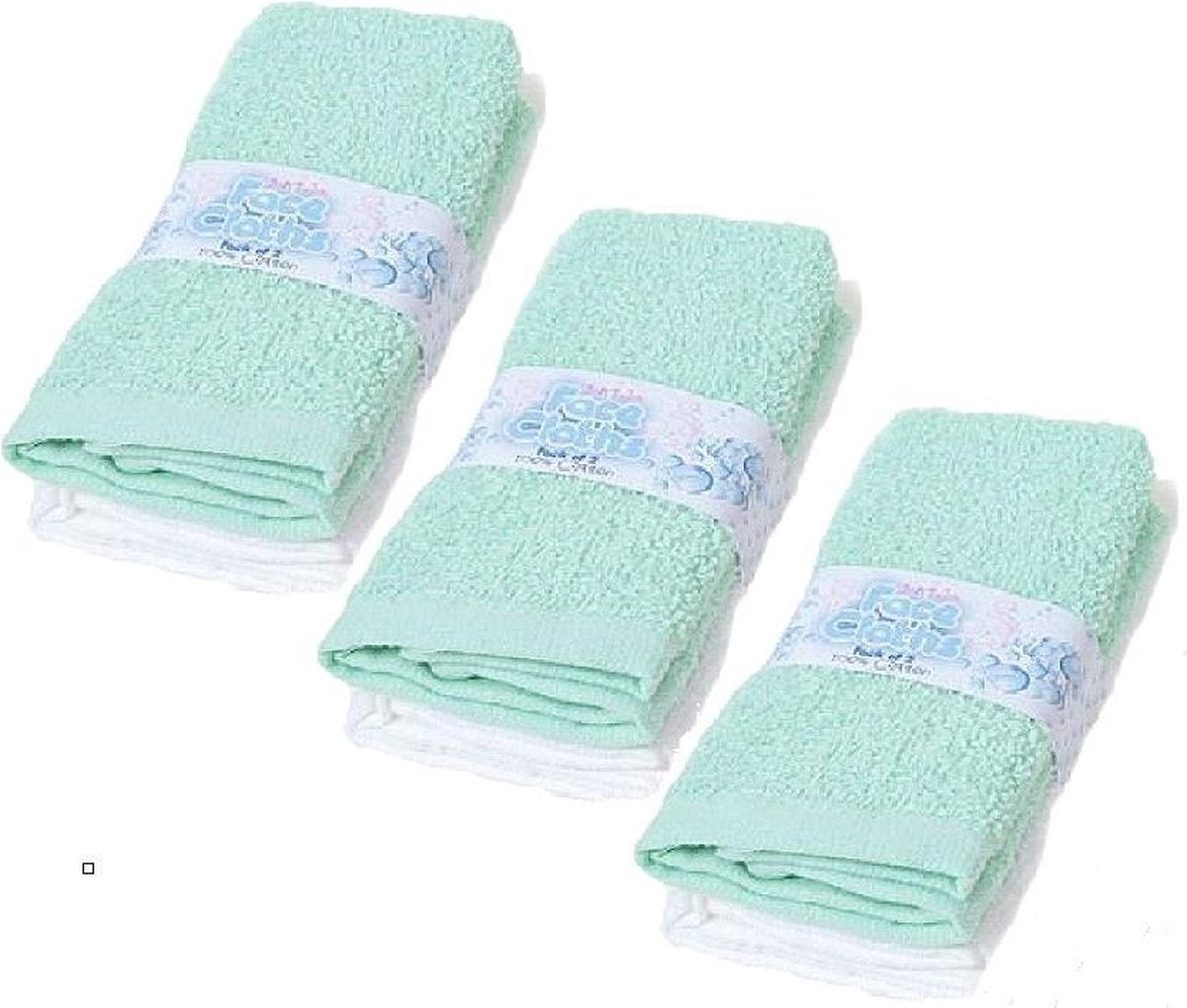 Soft Touch | 6 stuks Badstof Spuugdoekjes | Mint + Wit | 28 x 28 cm