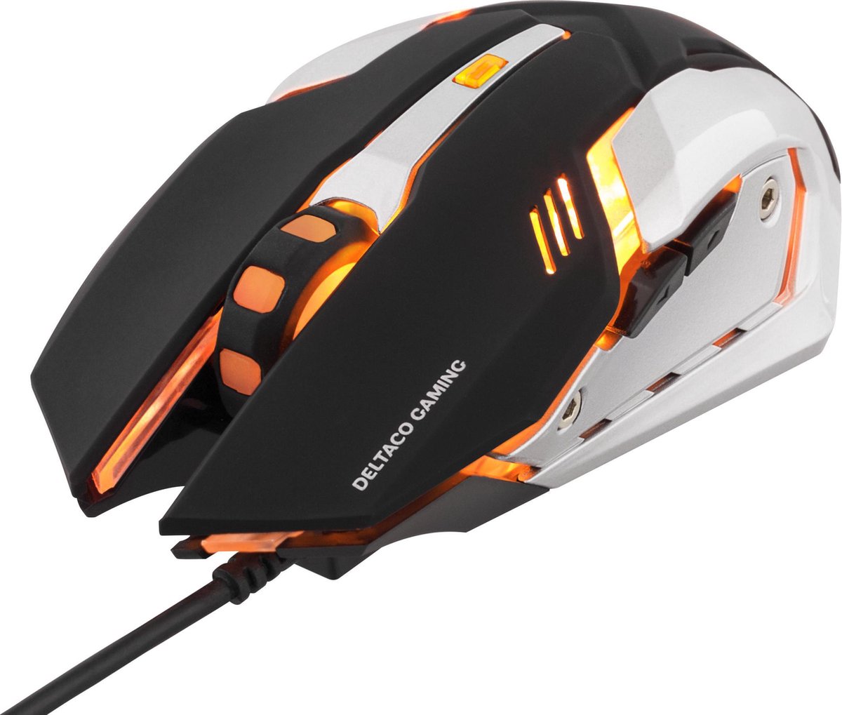 DELTACO GAMING GAM-020 optische USB gaming muis 1000-3200 DPI on-the-fly met 6 knoppen en oranje LED