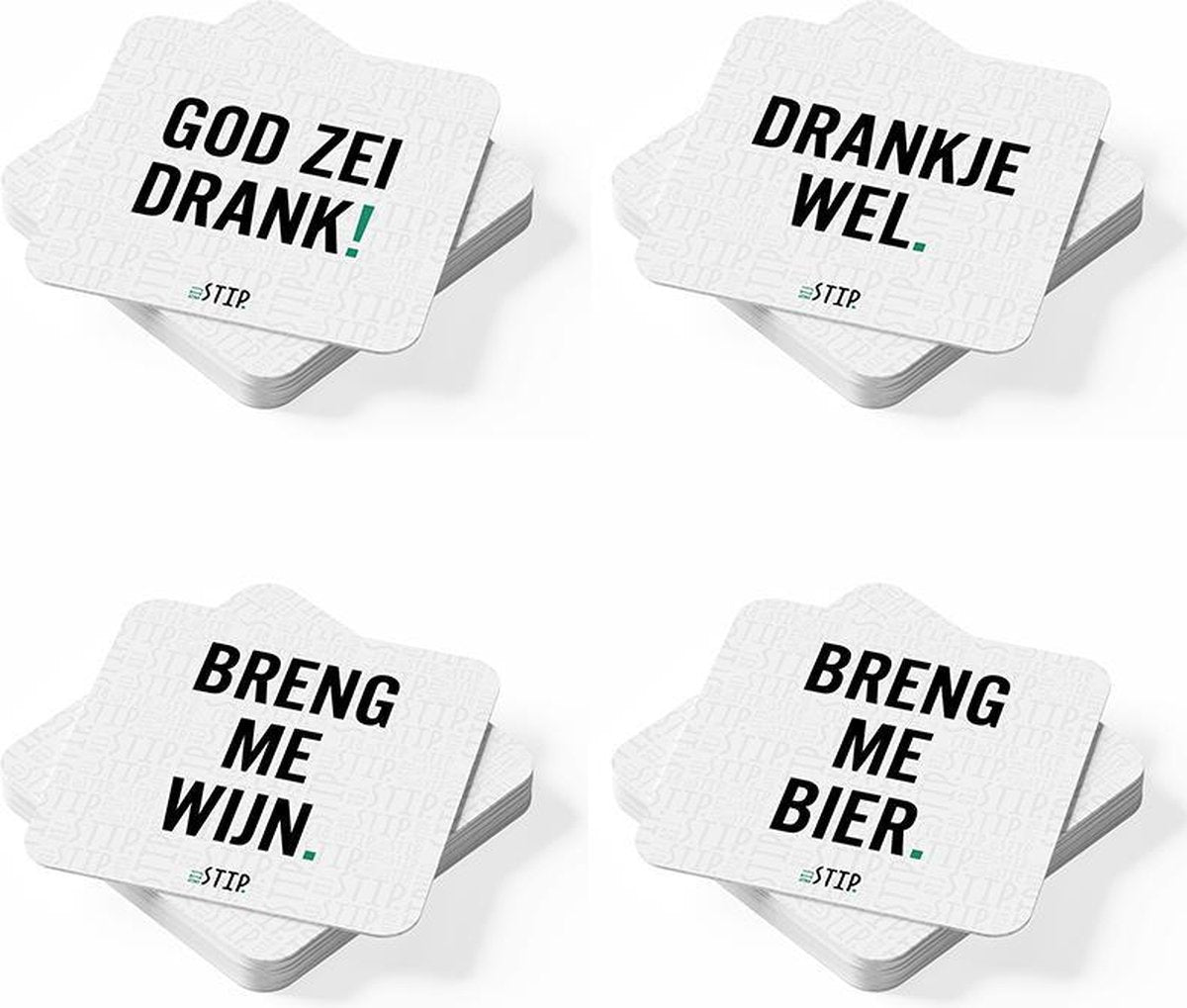 Onderzetters Drank Bier Wijn Set 4 stuks - Zwart Wit - 9 x 9 cm