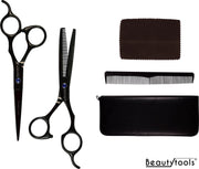 PROMO! Beautytools BLACK Professionele Duitse Kappersscharen SET Rechtshandig - Kappersschaar + Uitdunschaar Black Diamond -- 6" BS
