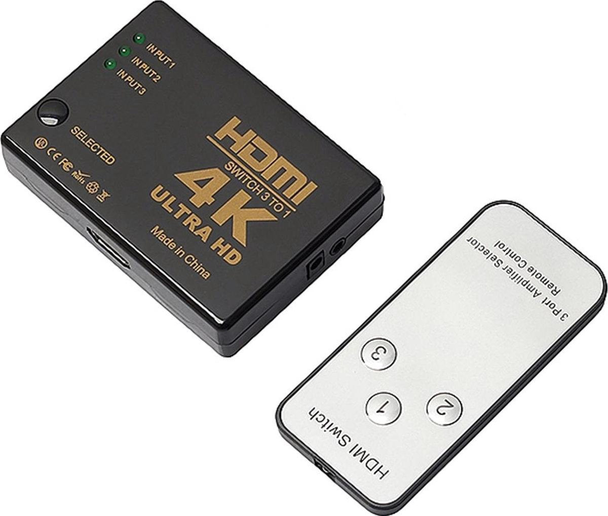 QY 4K HDMI Switch Ultra HD  3 in 1 uit Splitter Met Afstandsbediening - 3 Poorts Hub Verdeler