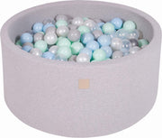 MeowBaby® Ronde Ballenbak set incl 300 ballen 90x40cm - Licht Grijs: Parel Wit