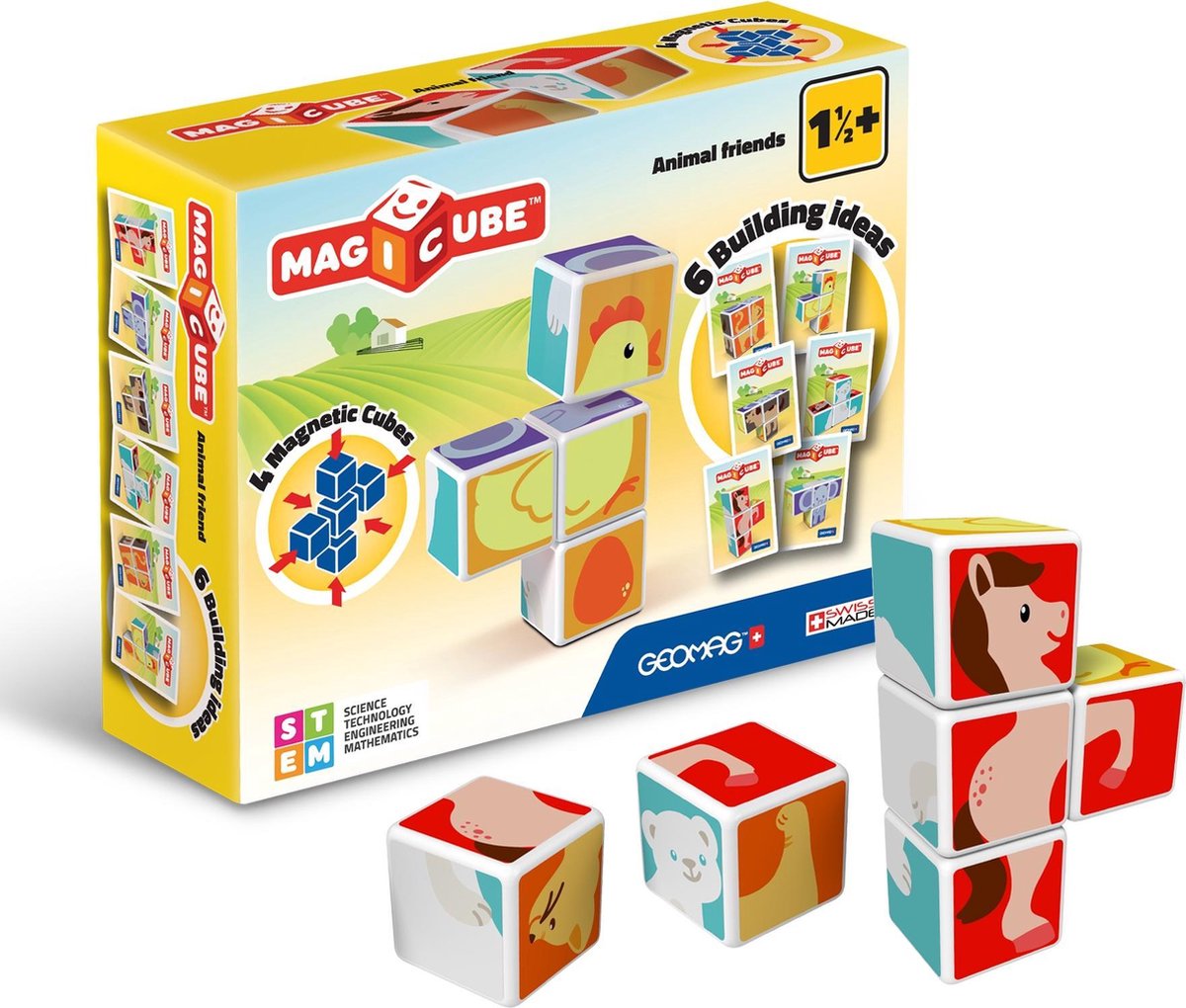 Geomag MagiCube Dierenvrienden - 4 delig - magnetische blokken