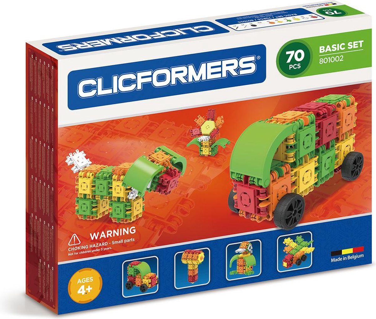 Clicformers bouwblokken - Basic 70 pcs bouwset- gepatenteerd constructie speelgoed - made in Belgium bouwspeelgoed