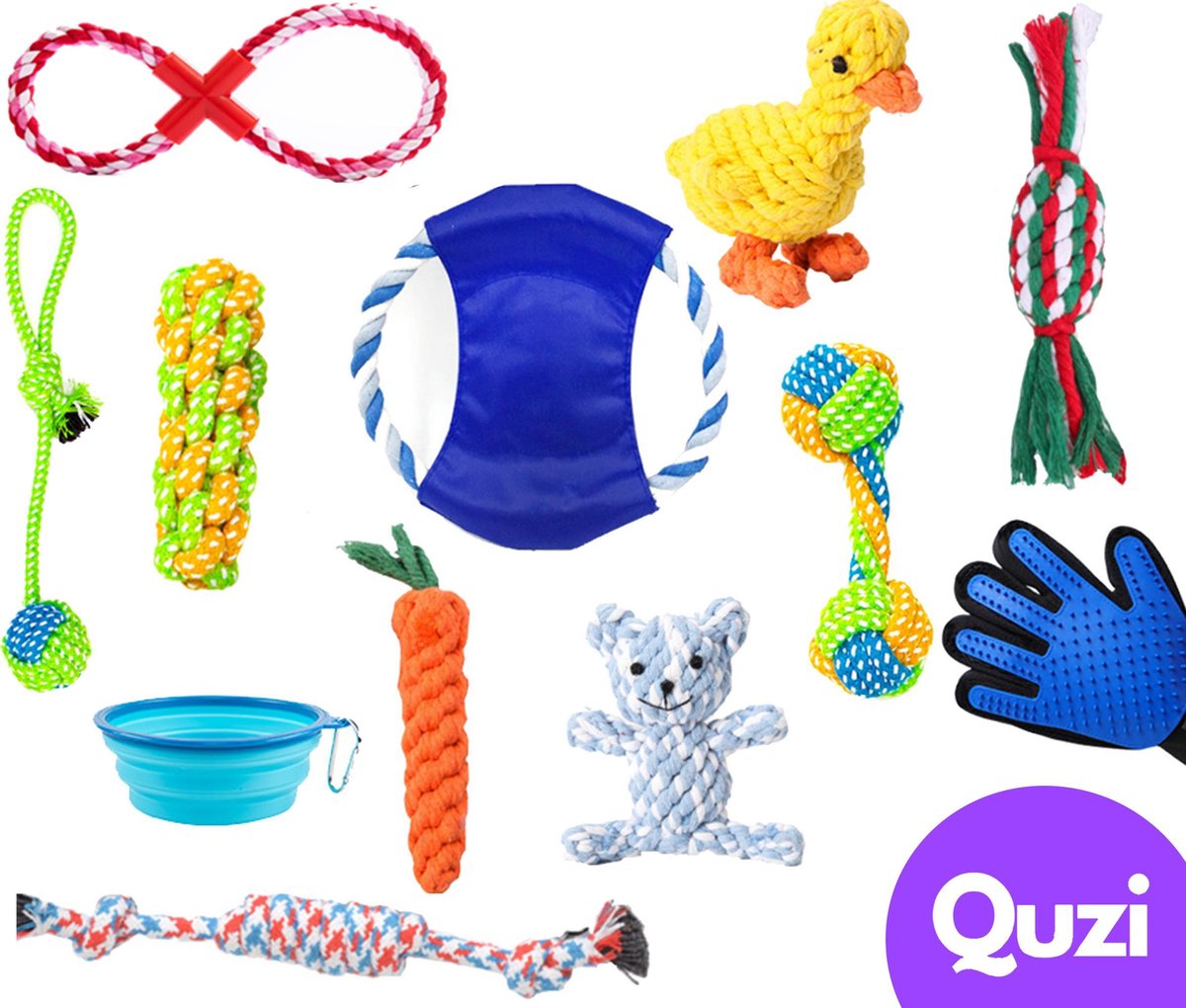 Honden Speelgoed Hondenspeeltjes Puppy Speeltjes Knuffel Dieren Hond-Huisdieren- Hondje - Hondenspeelgoed Set 12 Delig - Quzi®