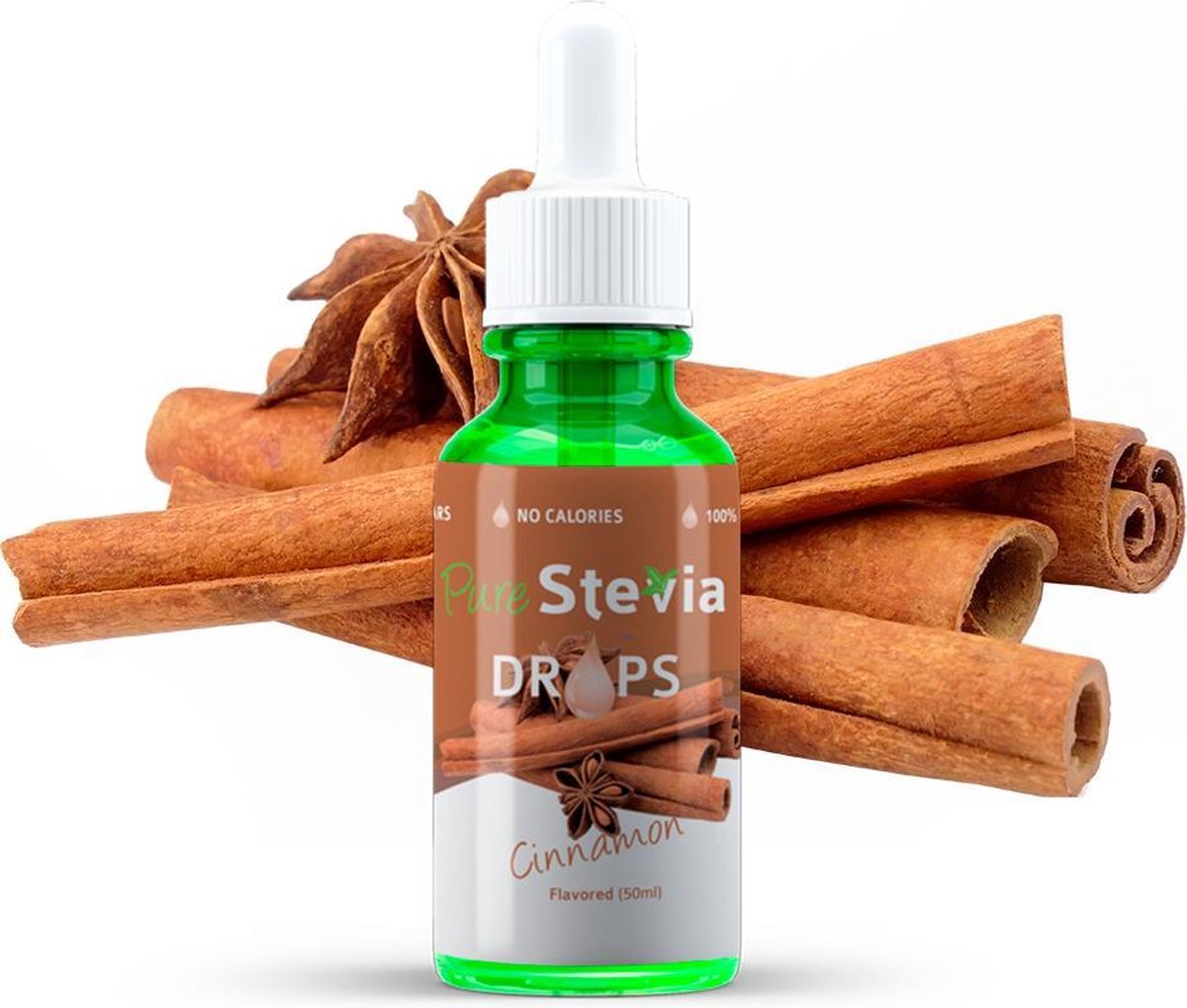 Stevia drops kaneel - 50ml druppelflesje - Zoetstof - Suiker vervanger - Purestevia